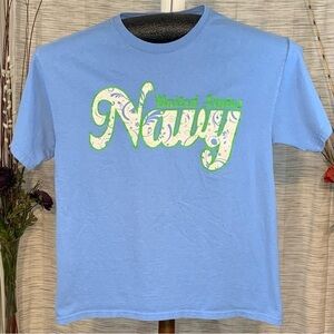 Oarsman light blue floral U.S. Navy short sleeve tee shirt.